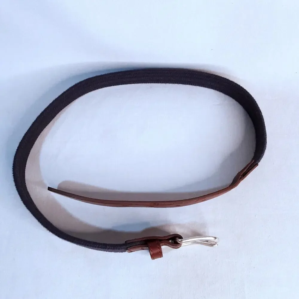 💎Crewcut Boys Braided Elastic Belt Size Medium Navy Blue Bungee Brown Leather